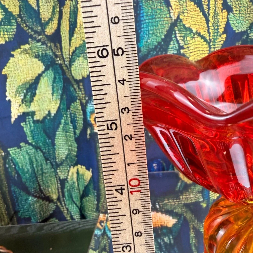 L.E. Smith Amberina Glass‎ Pedestal Bowl MCM Scalloped Ribbed Red Orange Vintage